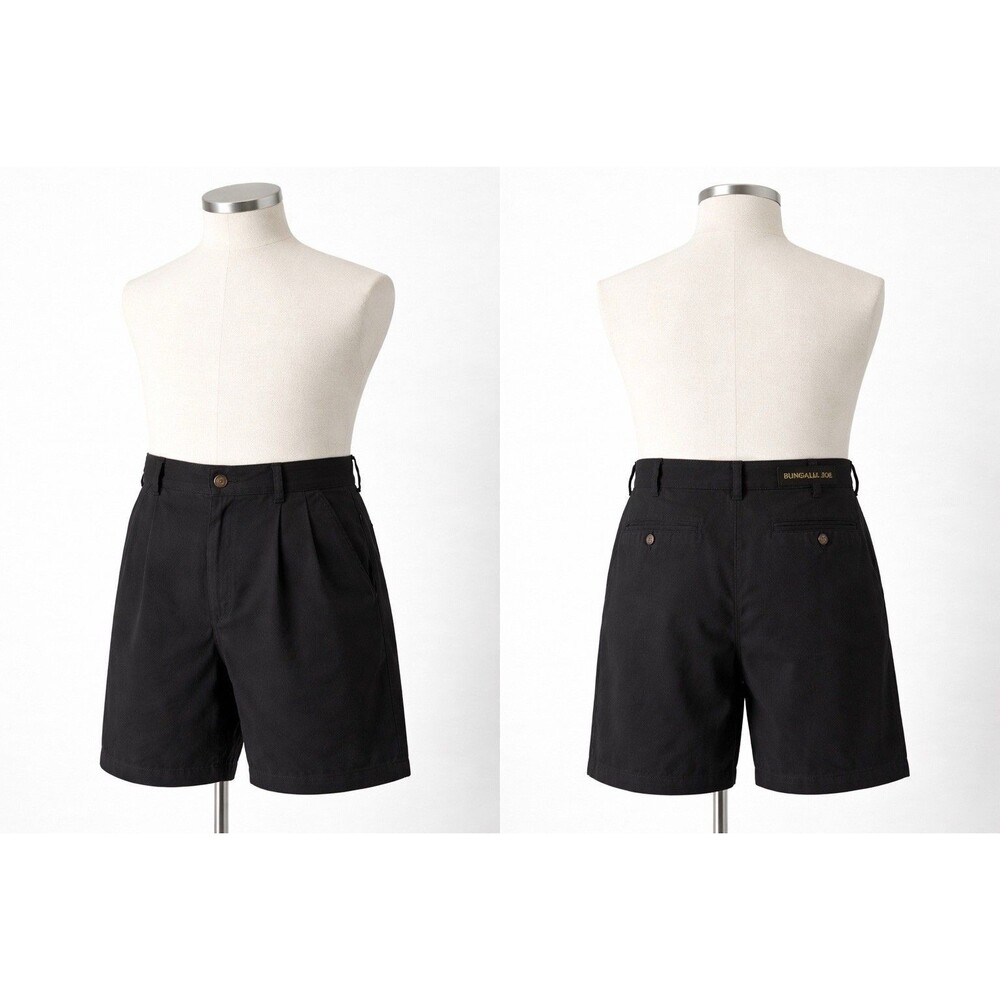 Y2K VTG Bungalow Joe Men’s Shorts Size 42 Black Pleated Front Classic Casual